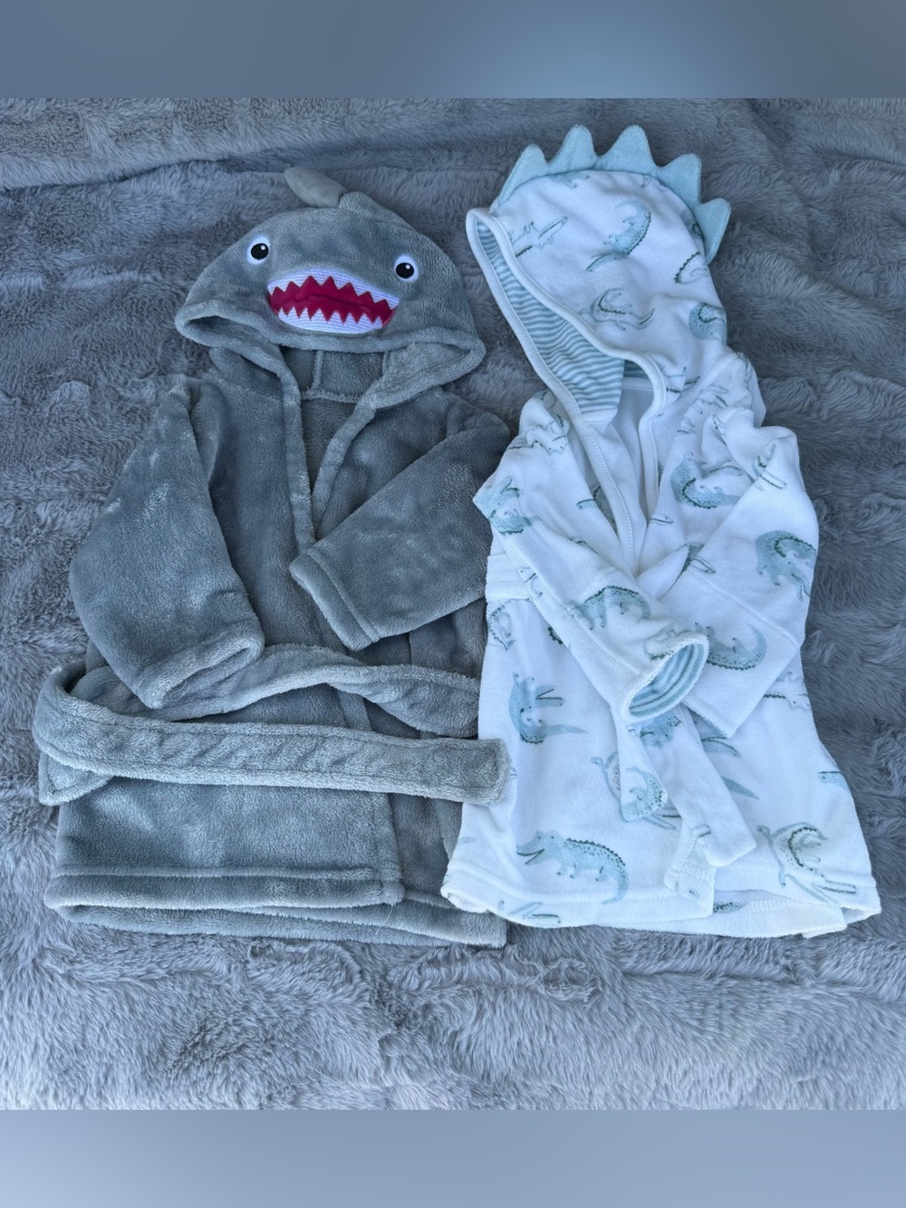 Set of two (2) baby boy infant robes, shark and alligator 0-9 months